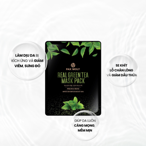 Mặt Nạ Giúp Giảm Viêm, Làm Dịu Sưng Đỏ, Se Khít Lỗ Chân Lông Pax Moly Real Green Tea 25ml Hộp 10 Miếng - Hình ảnh 5