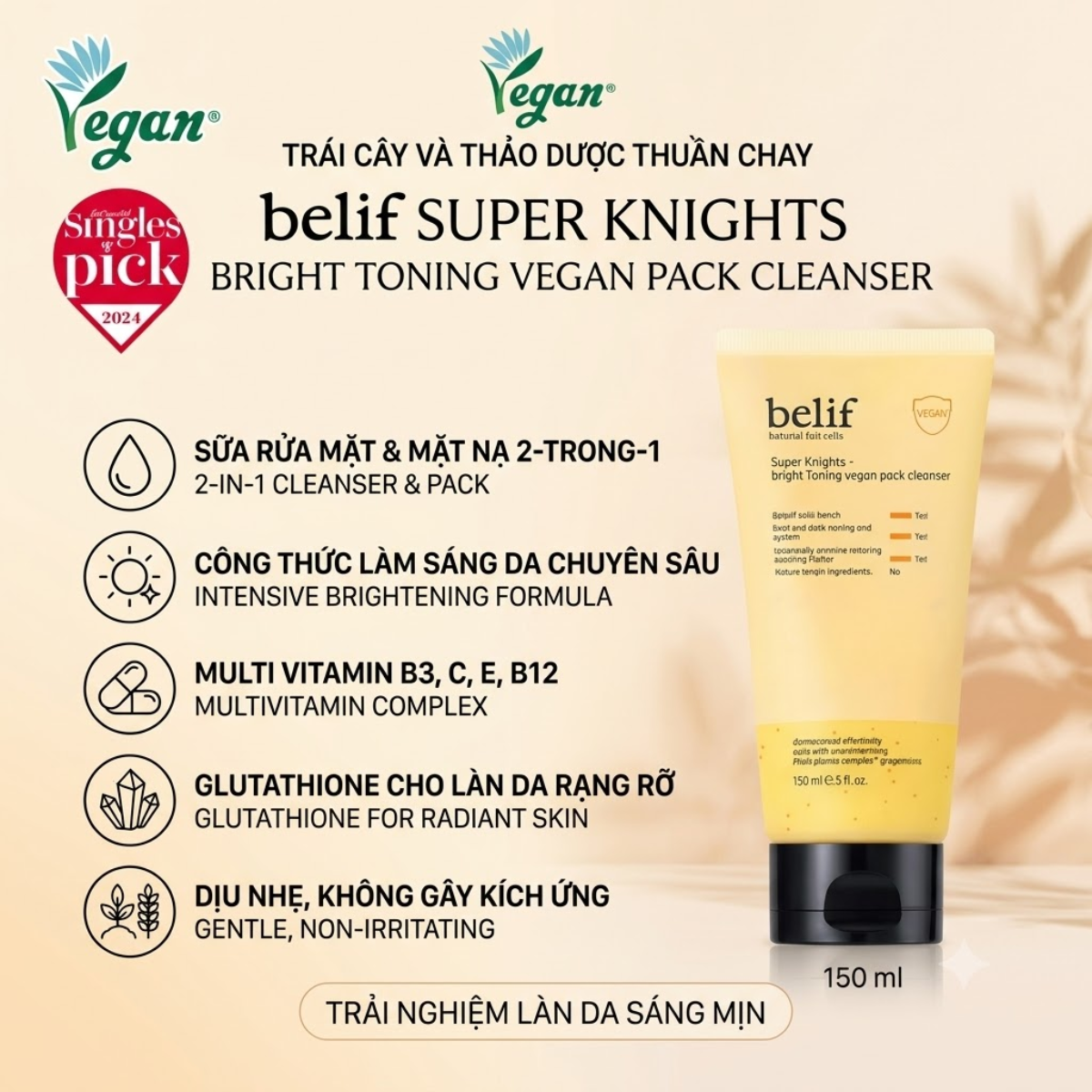 Trang chủ 11 Trang chủ belif Super Knights Bright Toning Vegan Pack Cleanser 2